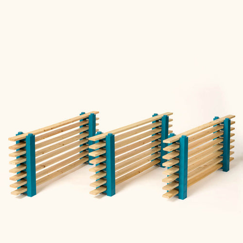 Pro 48 drying rack setup with multiple modular supports arranged for drying trim and cabinet parts.