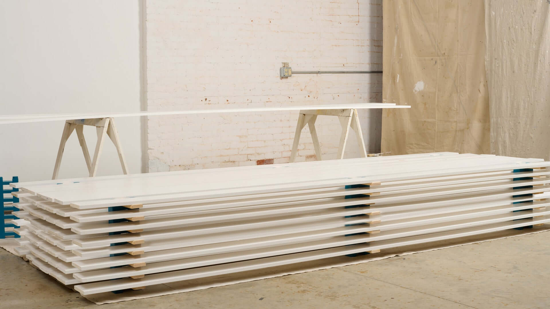 A finished stack of painted boards using 48 PaintBlox Kit.