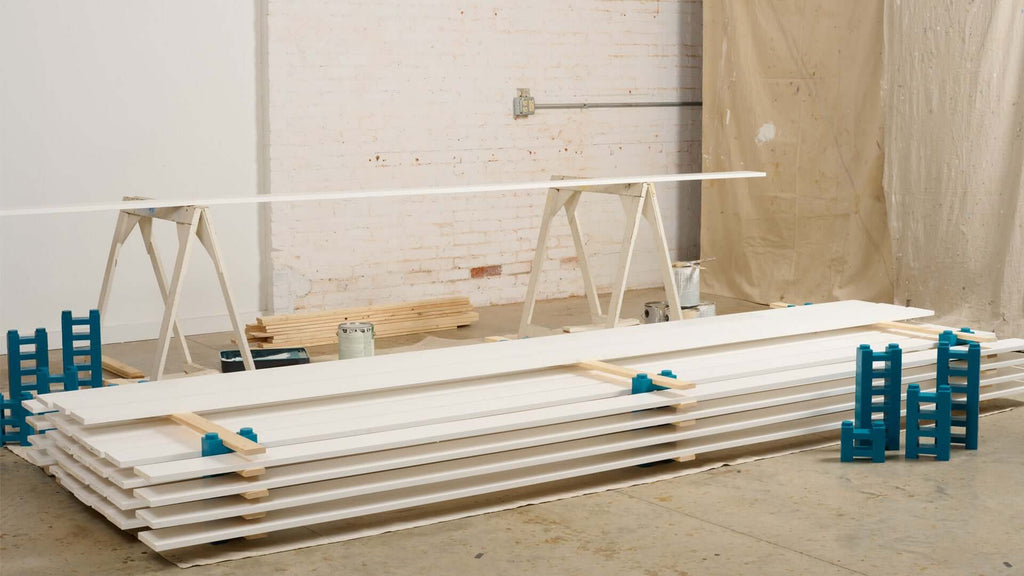 A finished stack of painted boards using 24 PaintBlox Kit.