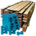Crew 72 paint drying rack: stained boards stacked on PaintBlox Pro Blox with furring strips as stickers