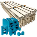 Pro 48 paint drying rack: painted boards stacked on PaintBlox Pro Blox with furring strips as stickers