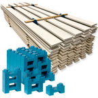 Pro 48 paint drying rack: painted boards stacked on PaintBlox Pro Blox with furring strips as stickers